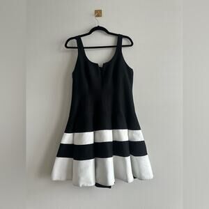 Halston Heritage Black White Drop Waist Mini Pleated Dress Silk Cotton – Size S